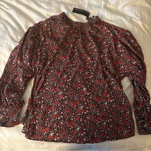 Banana Republic Sheer Red & Black Floral Blouse with High Neck - XL Tall - NWT